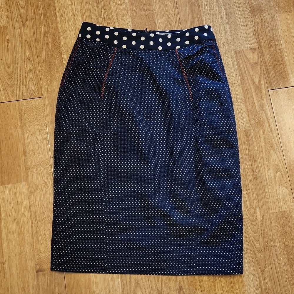 Baraschi navy polka dot pencil skirt sz 6